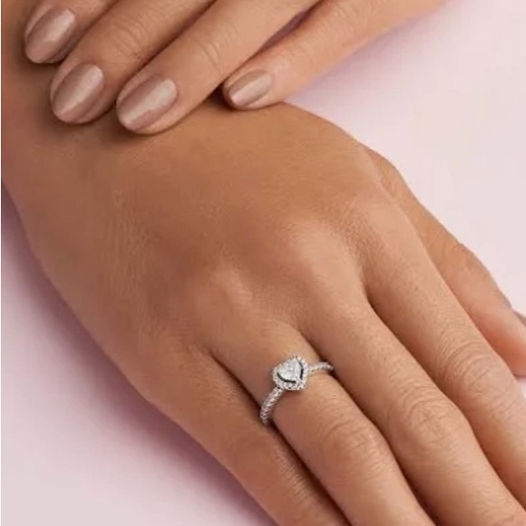 Pandora Women's Sterling Silver Heart Cubic Zirconia Promise Ring Size 7 - Picture 2 of 3
